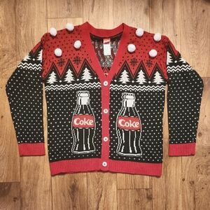 Coca Cola It's The Real Thing Ugly Christmas Sweater Cardigan Size M